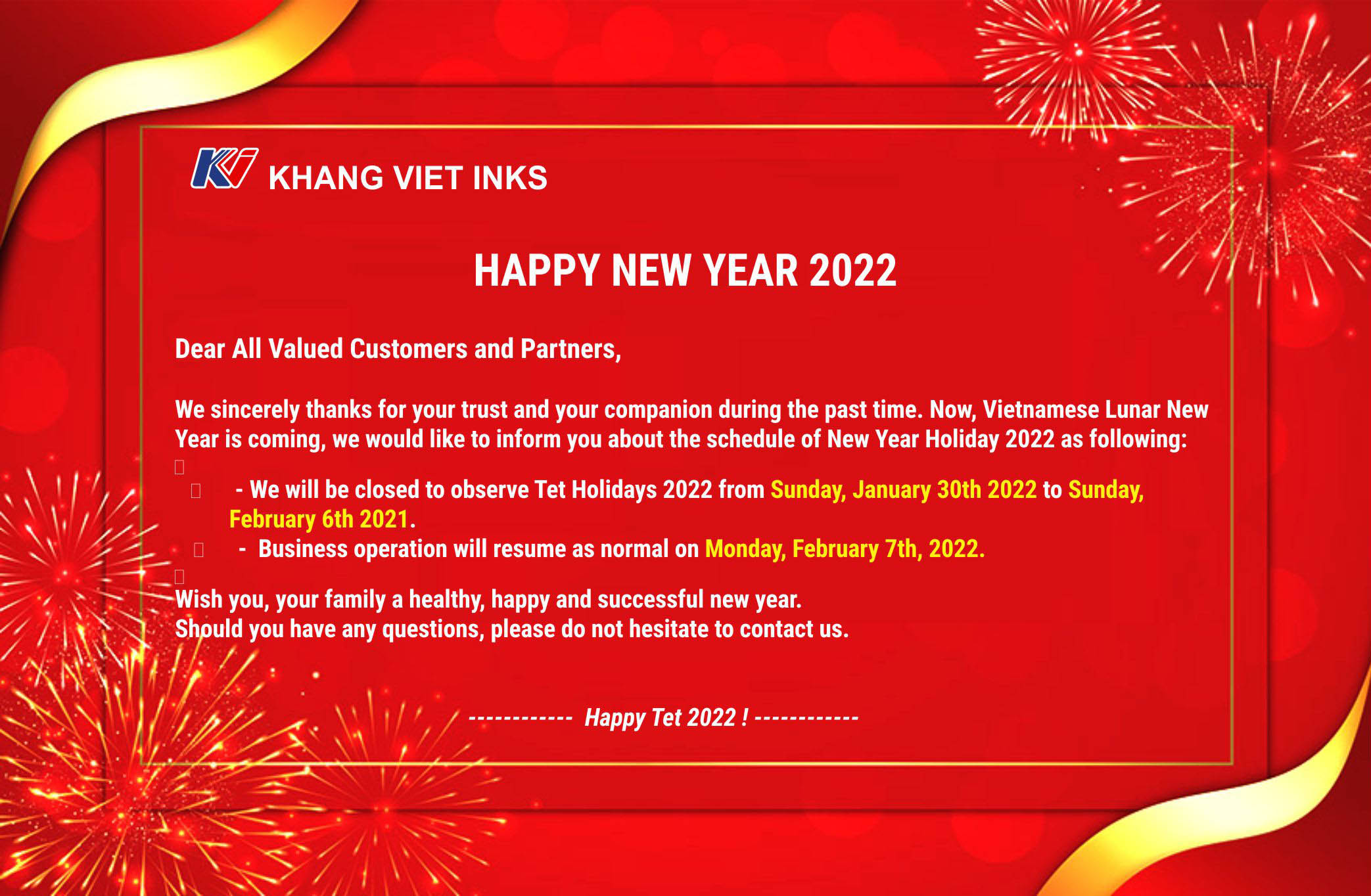 Tet Holiday Closing Announcement